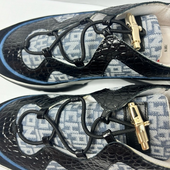 LONGCHAMP WOMEN BLUE BLACK WHITE GOLD LEATHER SIZE 41 SNEAKER SHOES - Picture 8 of 9